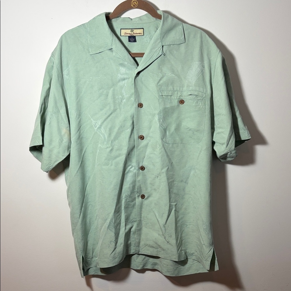 Tommy Bahama Silk Marlin Light Green Button Down Shirt - S - fits medium - *flaw